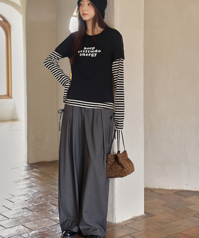 サイドリボンタックワイドパンツ