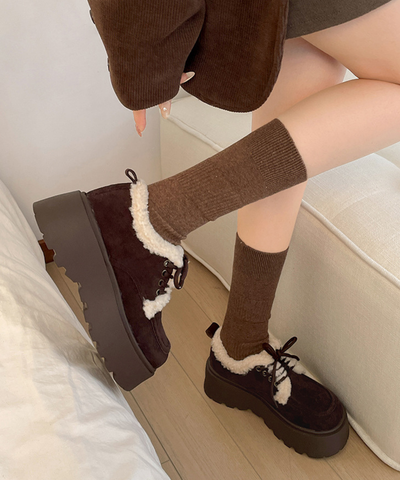 ボア付きスエード調プラットフォームシューズ