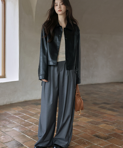 サイドリボンタックワイドパンツ