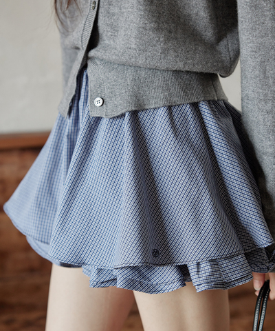 ギンガムチェック二段フリルスカート（セットアップ可）