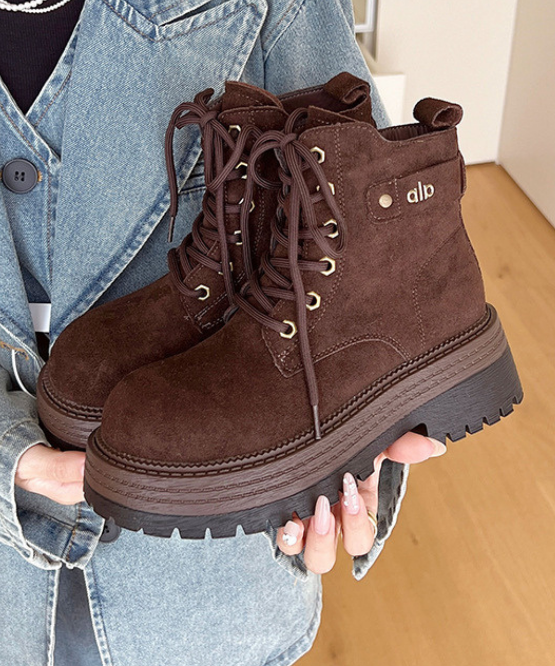 スエード調レースアップワークブーツ