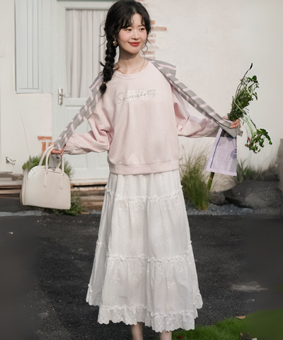 花柄刺繍ティアードフリルロングスカート