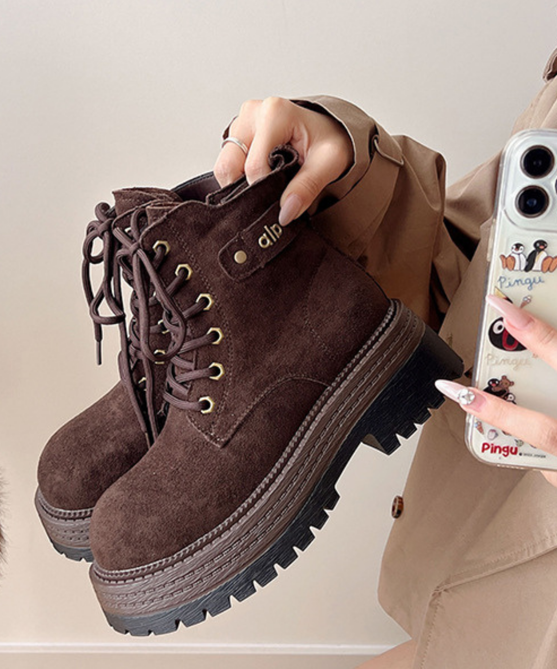 スエード調レースアップワークブーツ