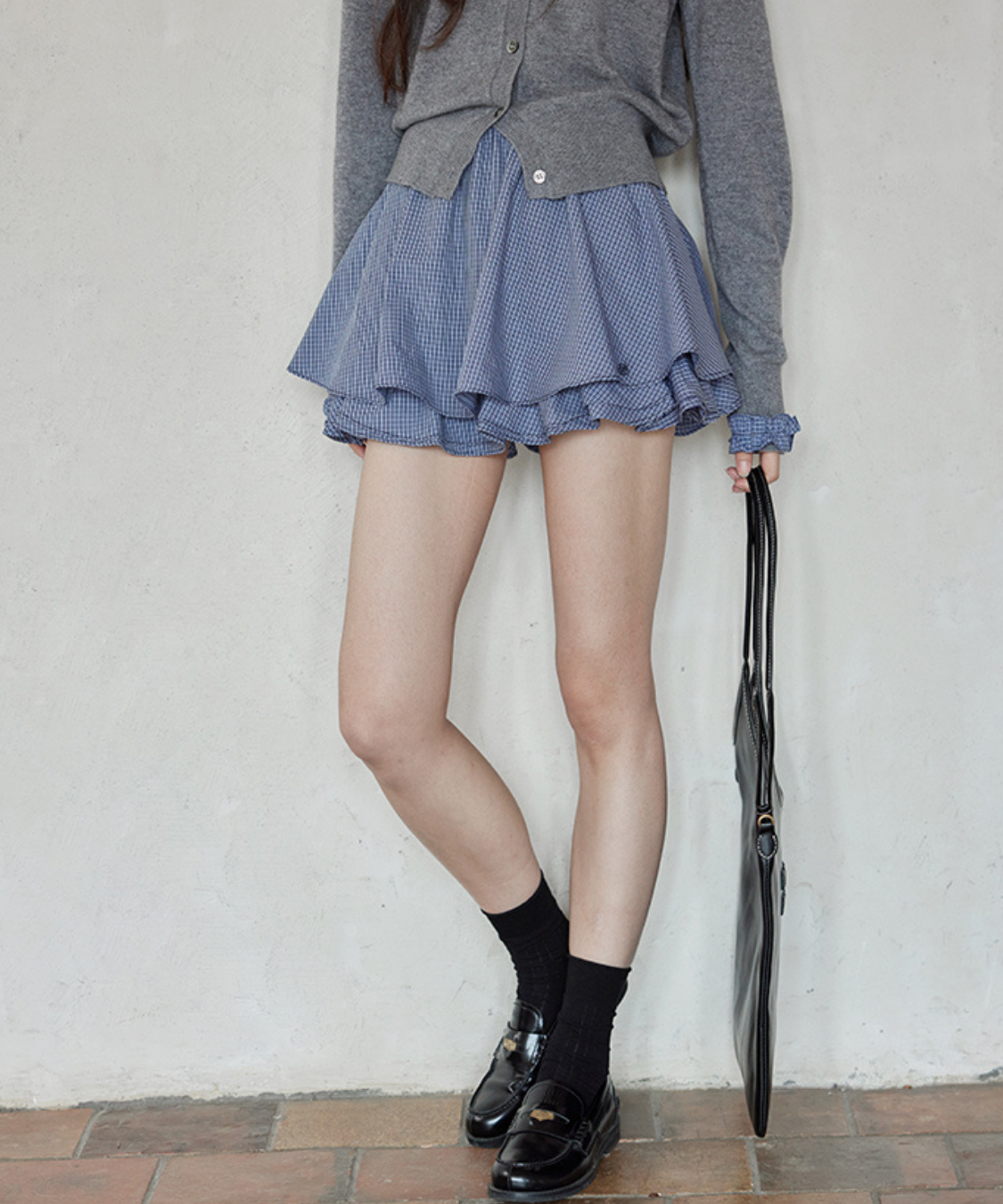 ギンガムチェック二段フリルスカート（セットアップ可）