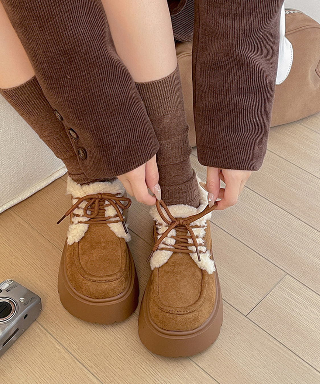 ボア付きスエード調プラットフォームシューズ