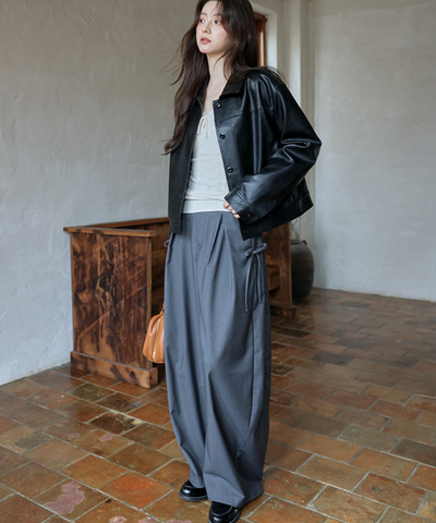 サイドリボンタックワイドパンツ