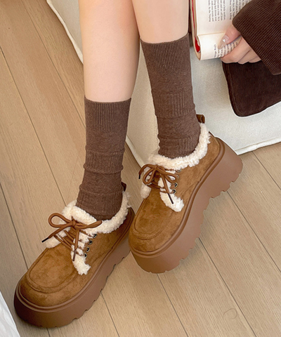 ボア付きスエード調プラットフォームシューズ