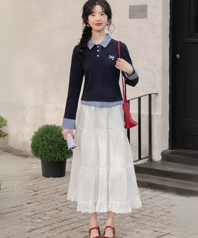 花柄刺繍ティアードフリルロングスカート – jemiremi（ジェミレミ）