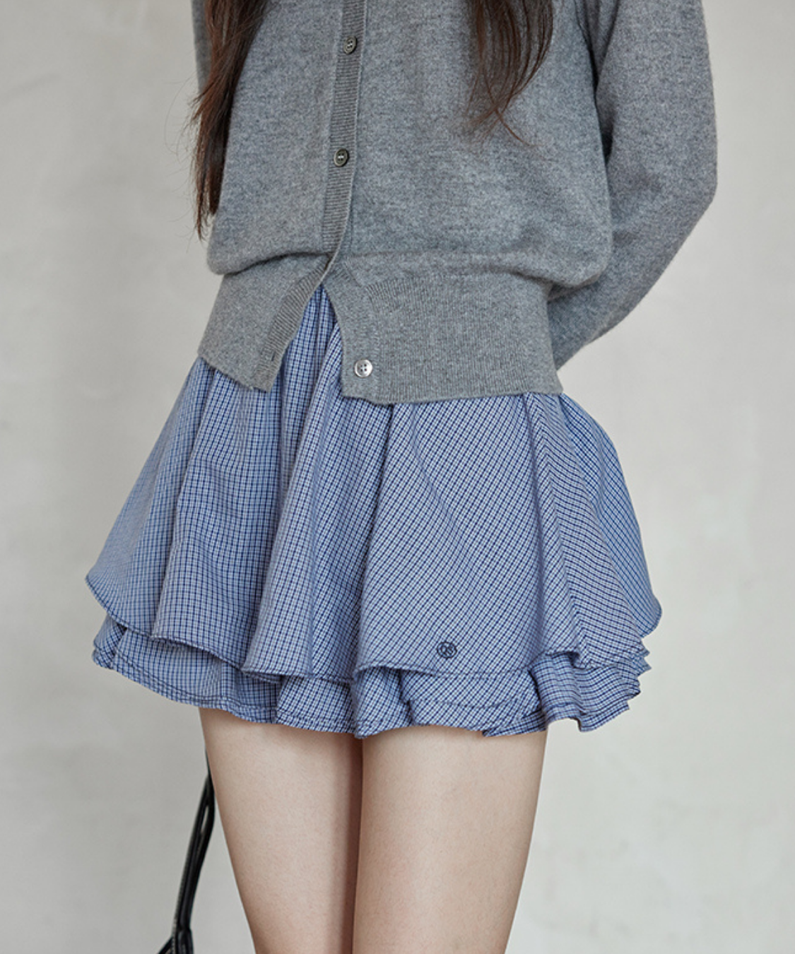 ギンガムチェック二段フリルスカート（セットアップ可）
