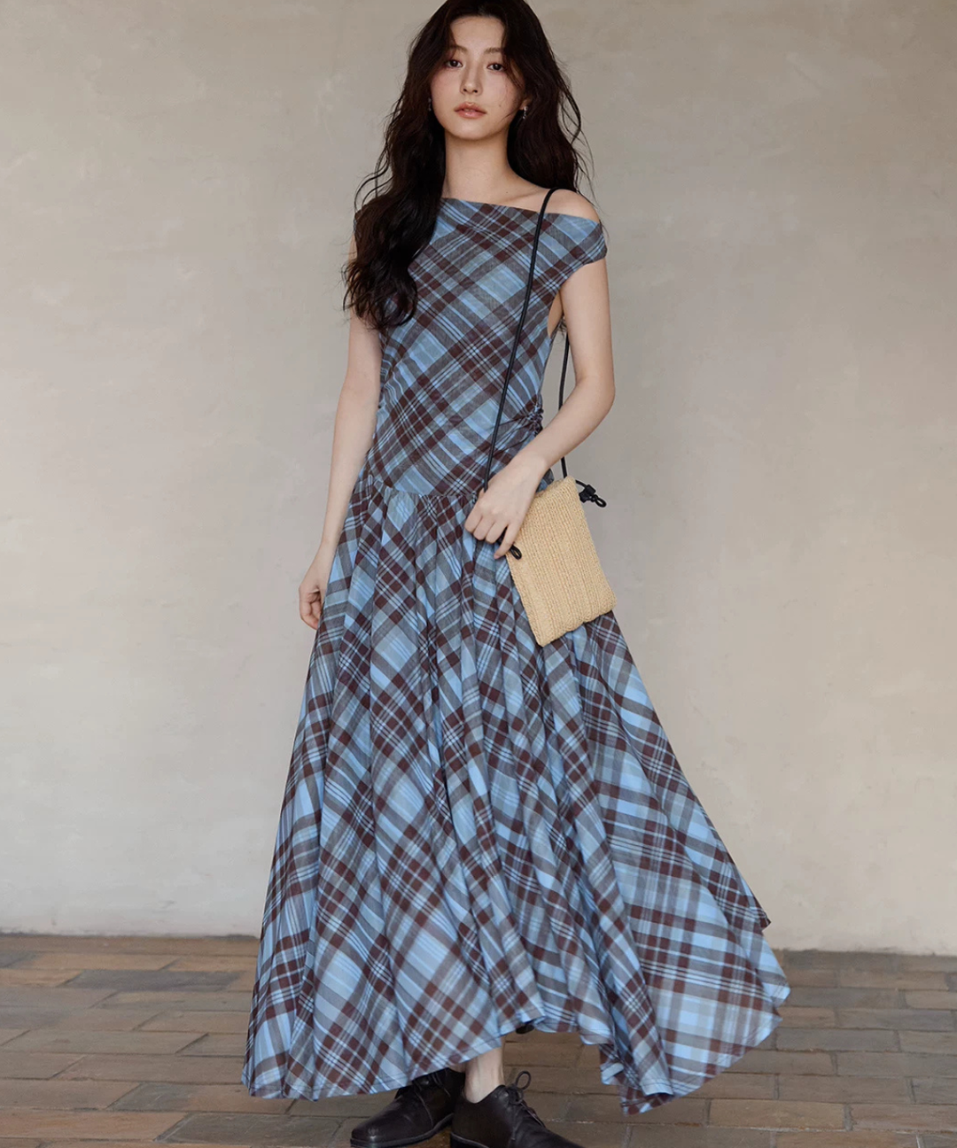 kowtow:Yoshiドレス チェック柄フレアスリーブロングワンピース osharewalker（オシャレウォーカー） ワンピース レディース ロング丈