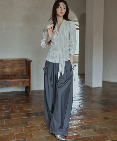 サイドリボンタックワイドパンツ