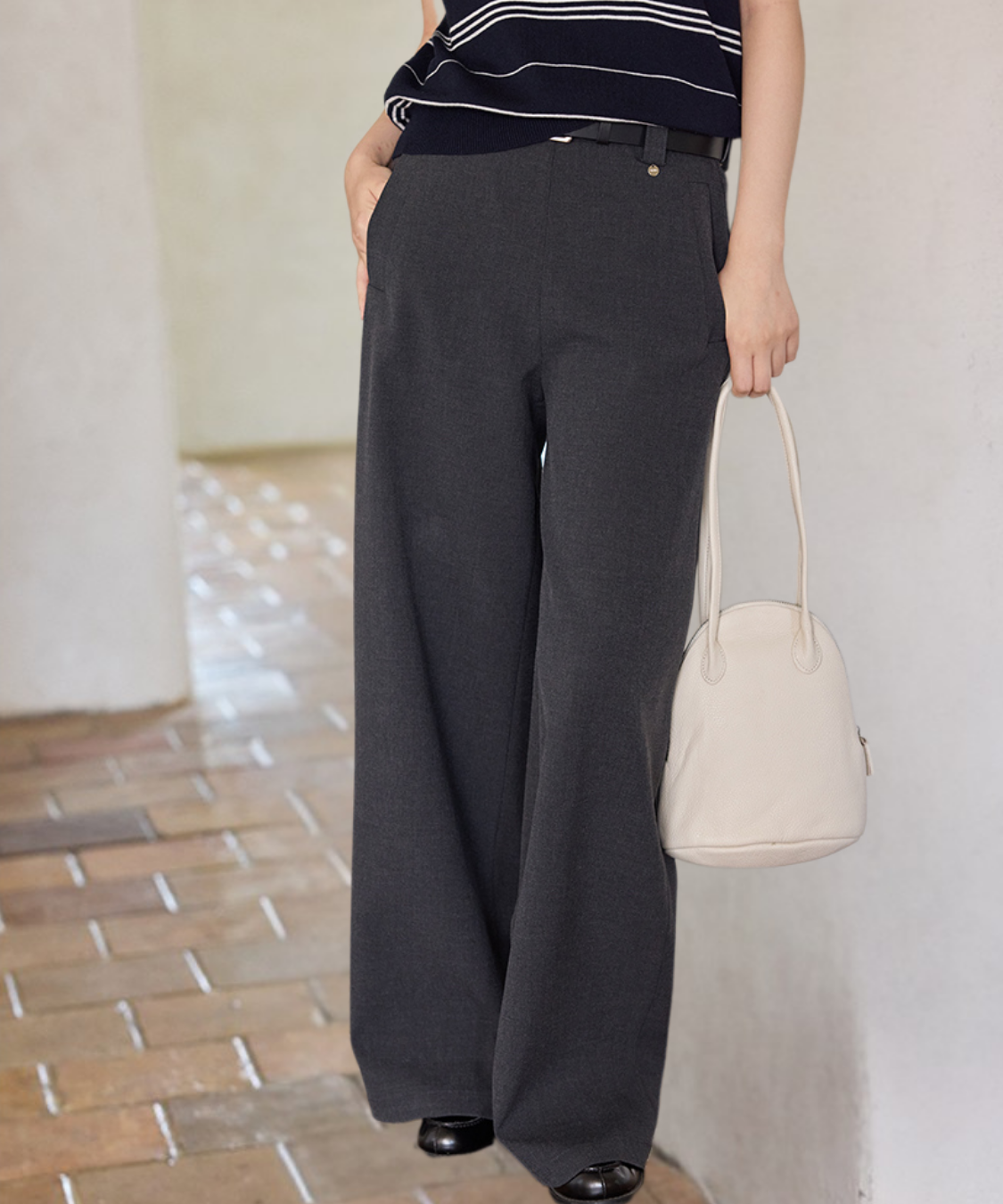 ベルト付きフルレングススラックス