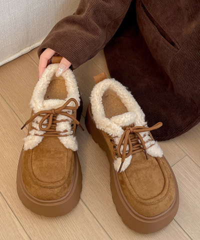 ボア付きスエード調プラットフォームシューズ