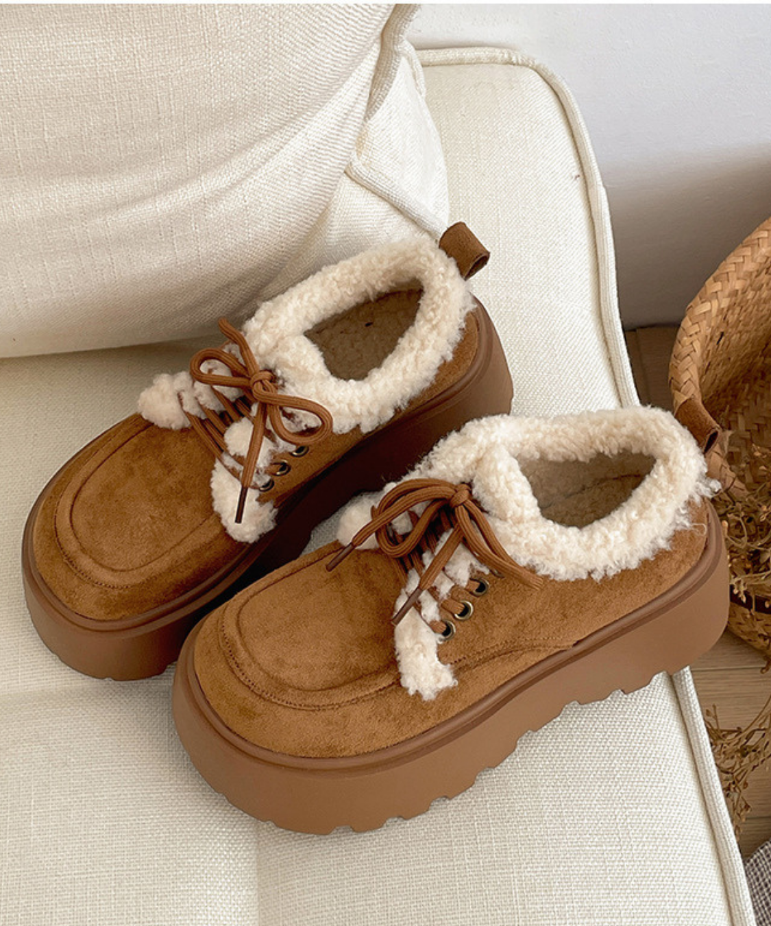 ボア付きスエード調プラットフォームシューズ