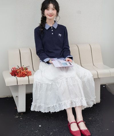 花柄刺繍ティアードフリルロングスカート