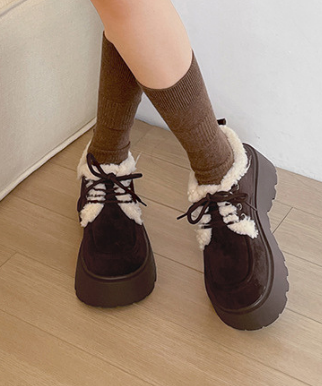 ボア付きスエード調プラットフォームシューズ