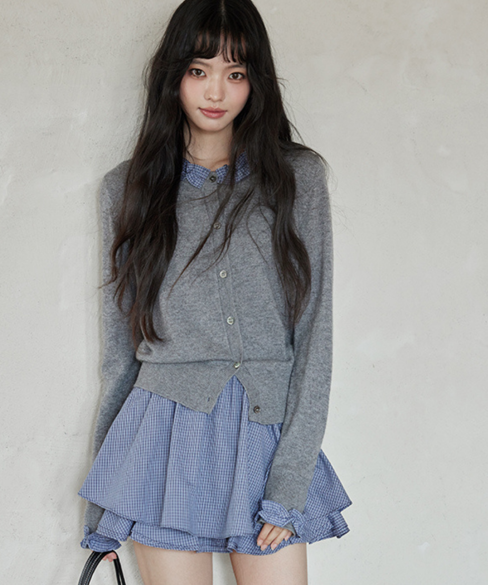 ギンガムチェック二段フリルスカート（セットアップ可