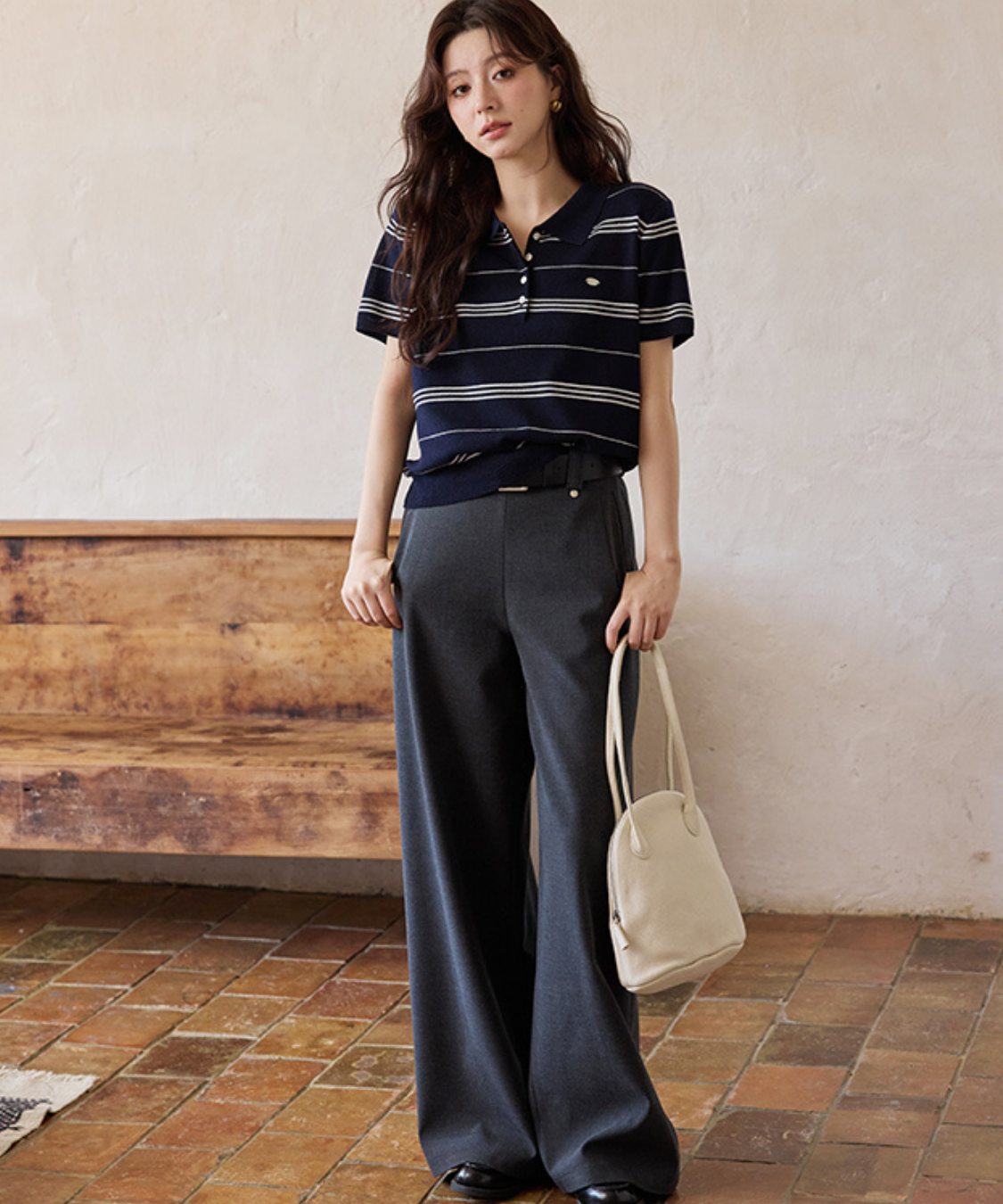 ベルト付きフルレングススラックス