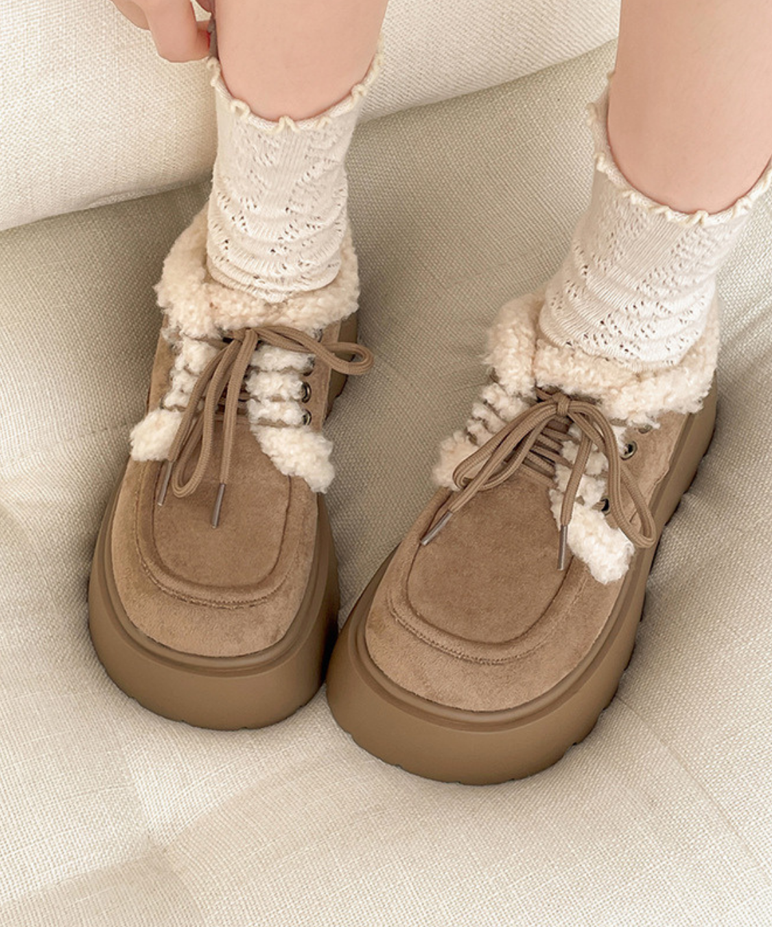 ボア付きスエード調プラットフォームシューズ