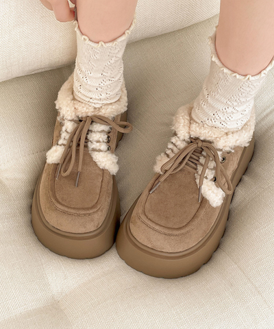 ボア付きスエード調プラットフォームシューズ