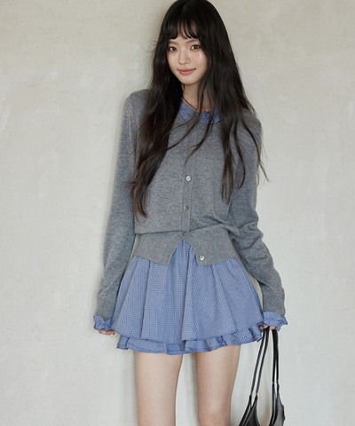 ギンガムチェック二段フリルスカート（セットアップ可）