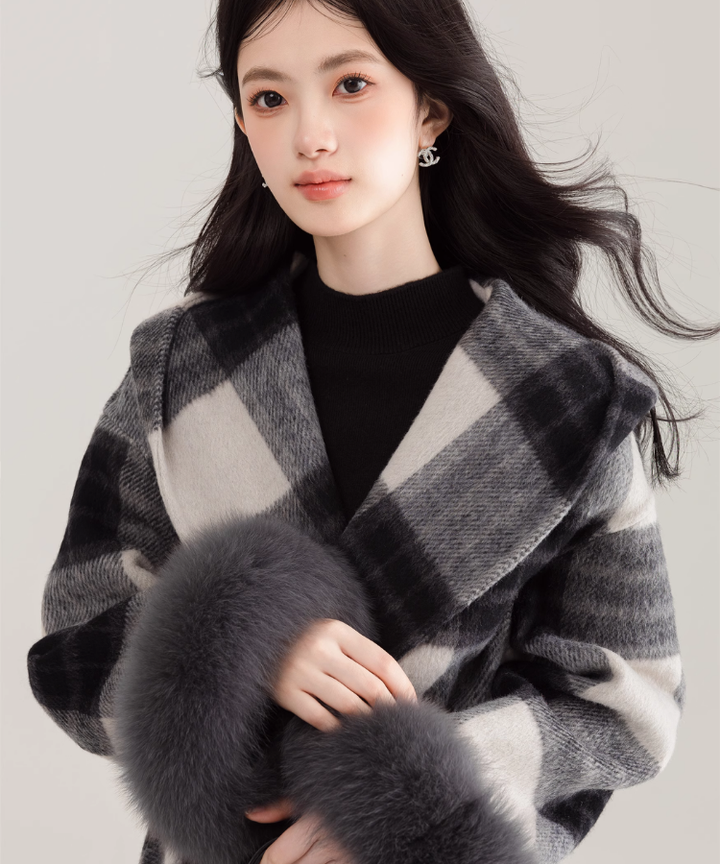 袖ファーラップチェックコート – jemiremi（ジェミレミ）