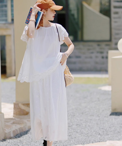 花柄パンチング刺繍ミモレスカート