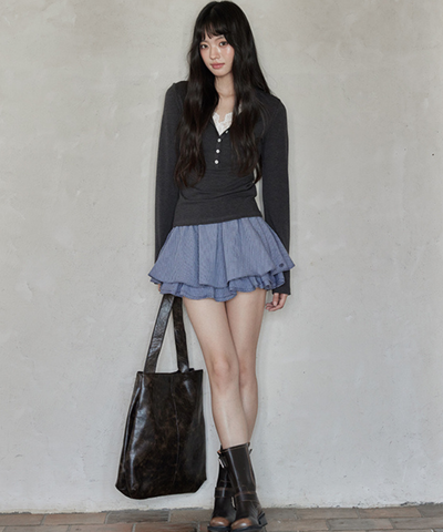 ギンガムチェック二段フリルスカート（セットアップ可）