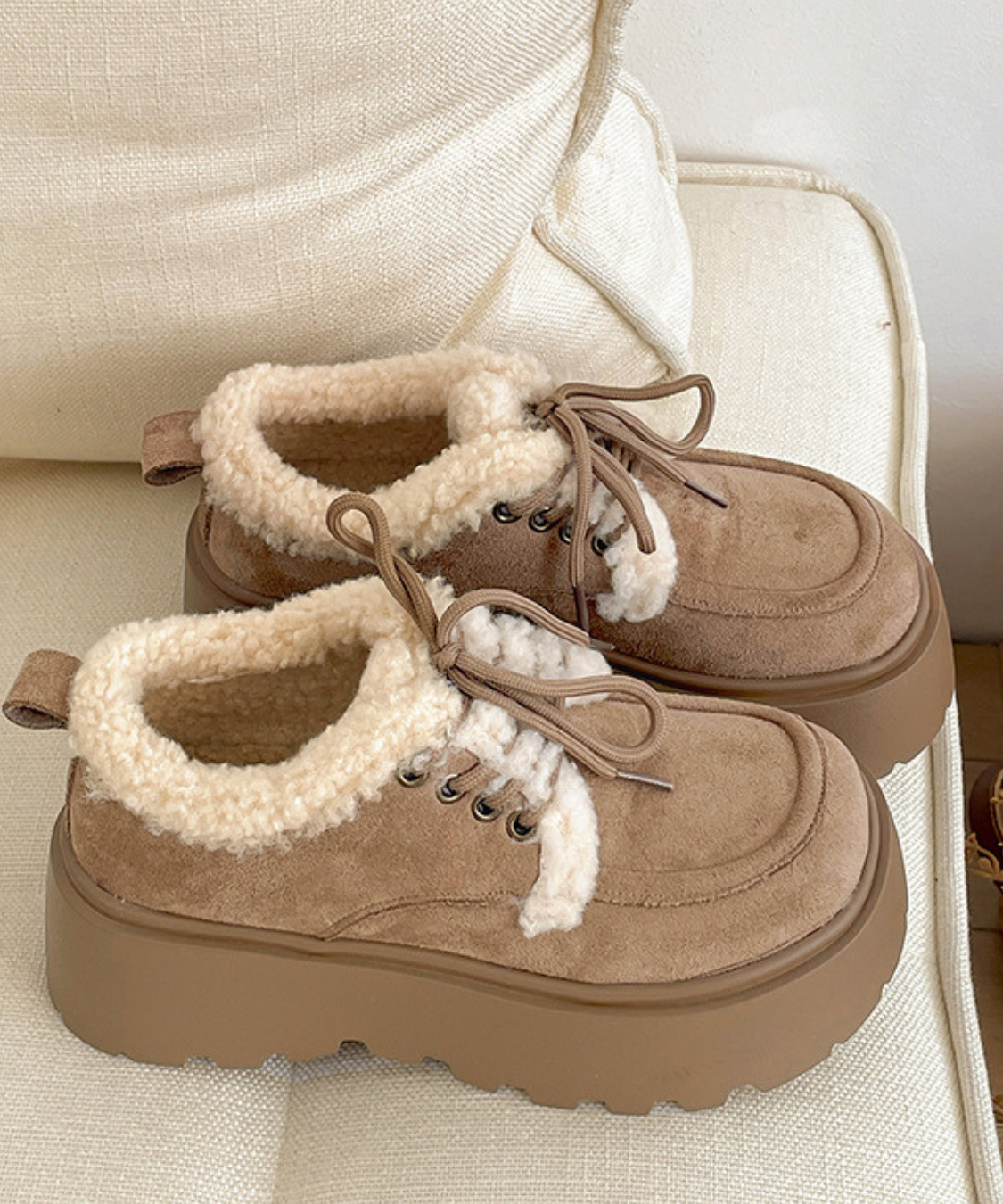 ボア付きスエード調プラットフォームシューズ