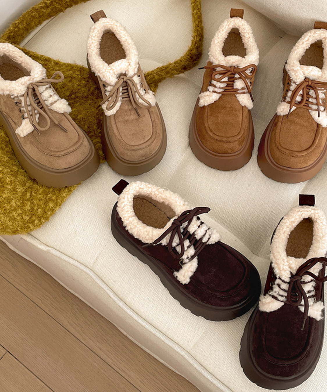 ボア付きスエード調プラットフォームシューズ