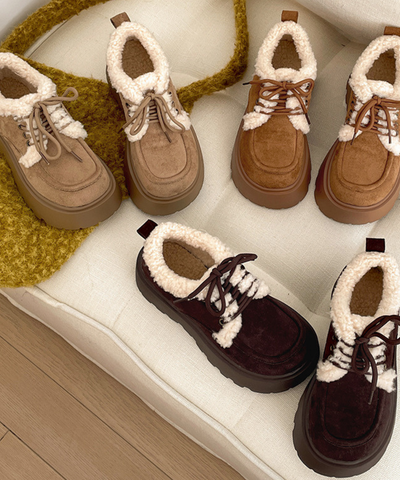 ボア付きスエード調プラットフォームシューズ