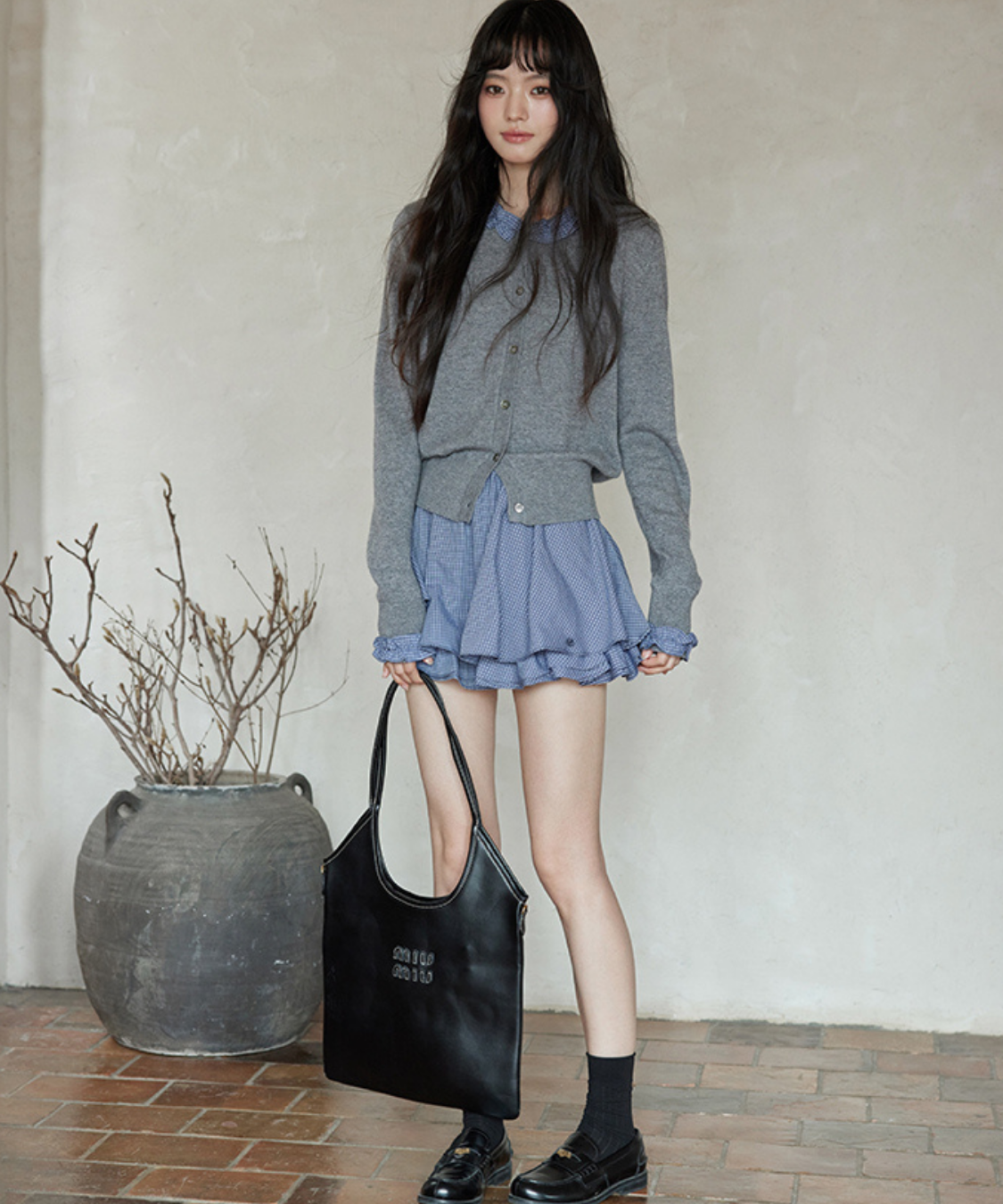 ギンガムチェック二段フリルスカート（セットアップ可）