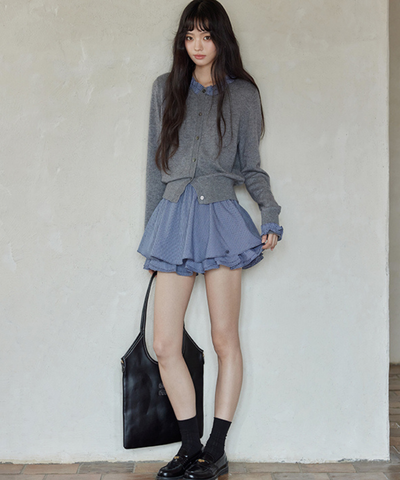 ギンガムチェック二段フリルスカート（セットアップ可）