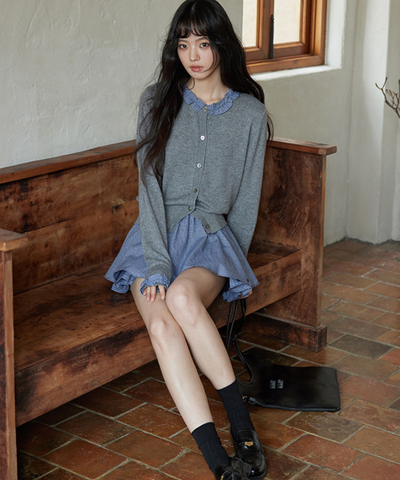 ギンガムチェック二段フリルスカート（セットアップ可）