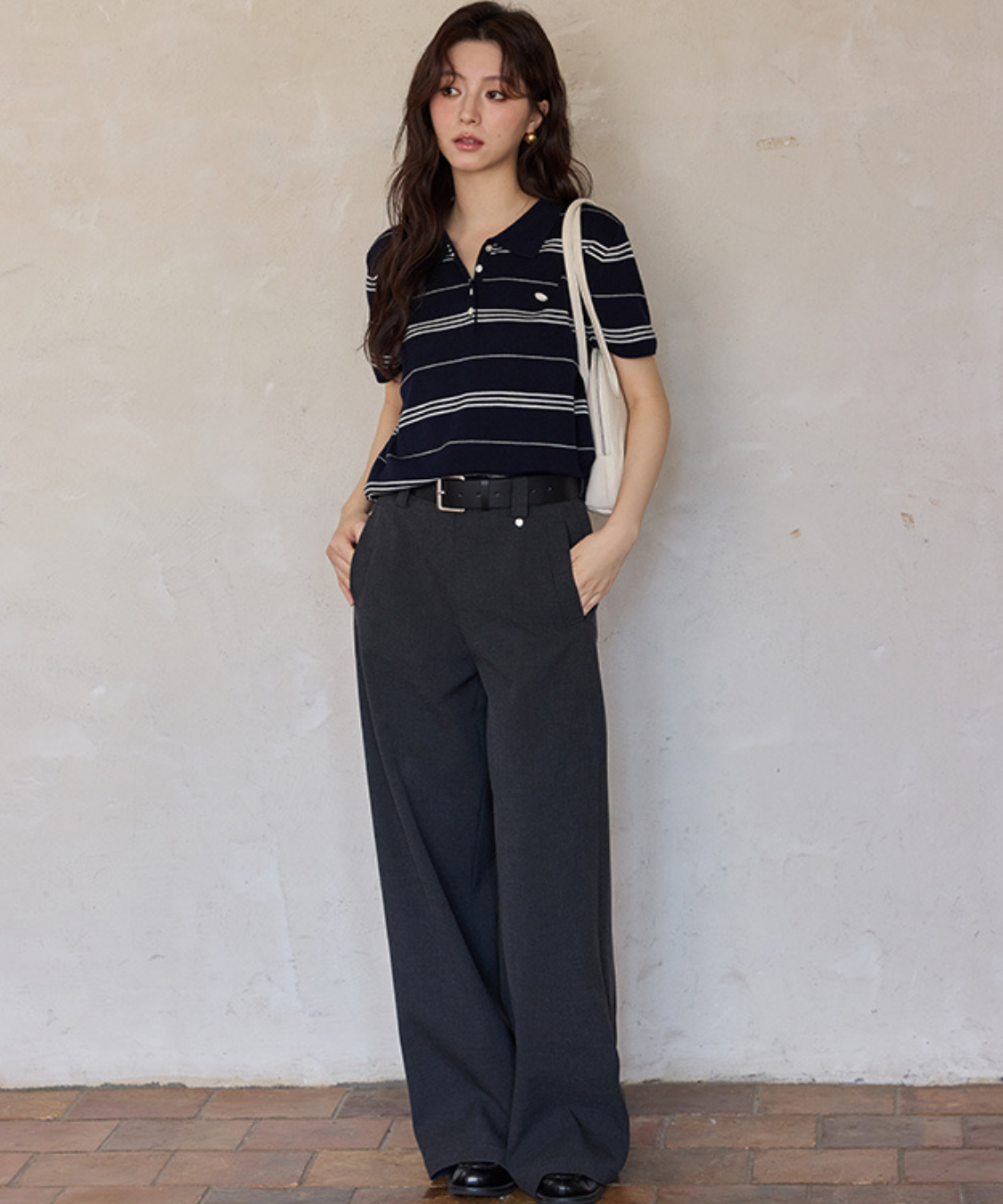 ベルト付きフルレングススラックス