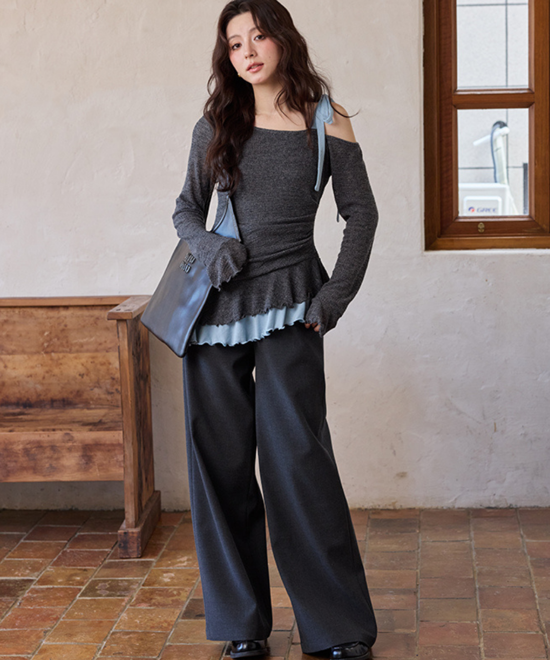 ベルト付きフルレングススラックス