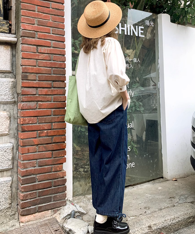 9分丈裾ドロストデニムパンツ