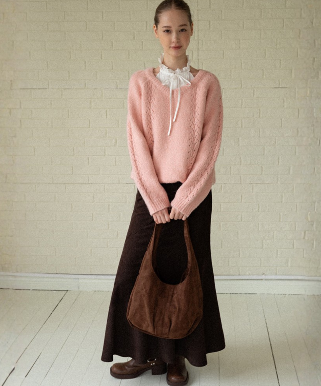 透かし編みシャギーニットプルオーバー