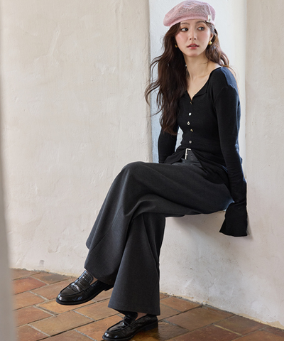 ベルト付きフルレングススラックス