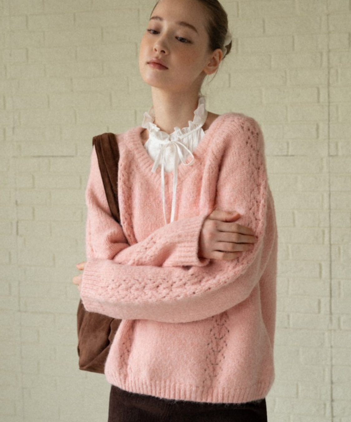 透かし編みシャギーニットプルオーバー