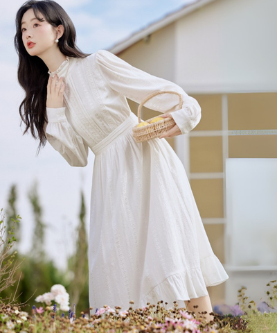 フリルハイネックピンタックレースワンピース