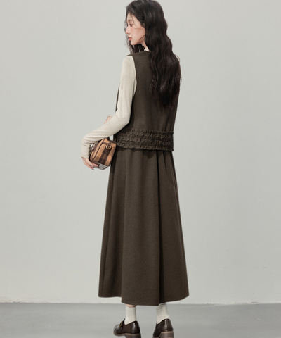 フリルデザインベスト＋カットソー＋フロントフリルスカート 3点セット