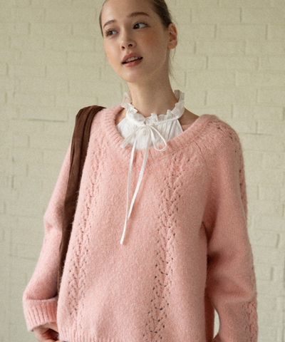 透かし編みシャギーニットプルオーバー