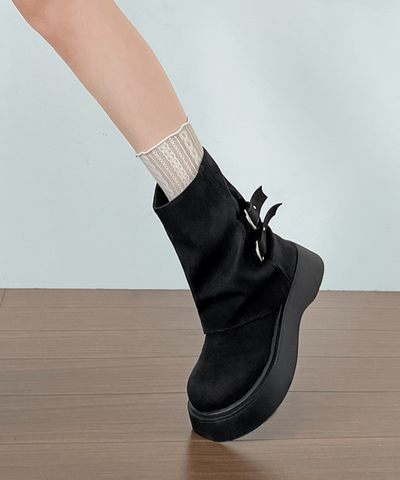 フェイクレザーダブルベルトミドルブーツ