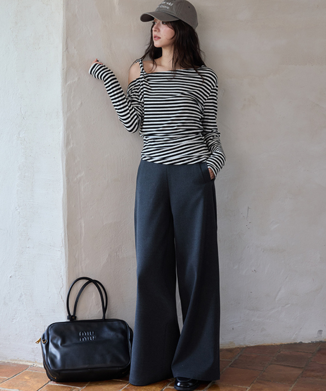 ベルト付きフルレングススラックス