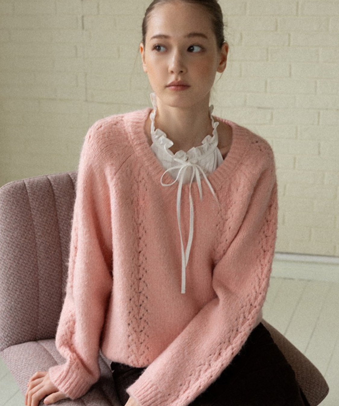 透かし編みシャギーニットプルオーバー