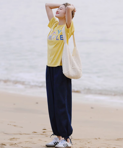 9分丈裾ドロストデニムパンツ