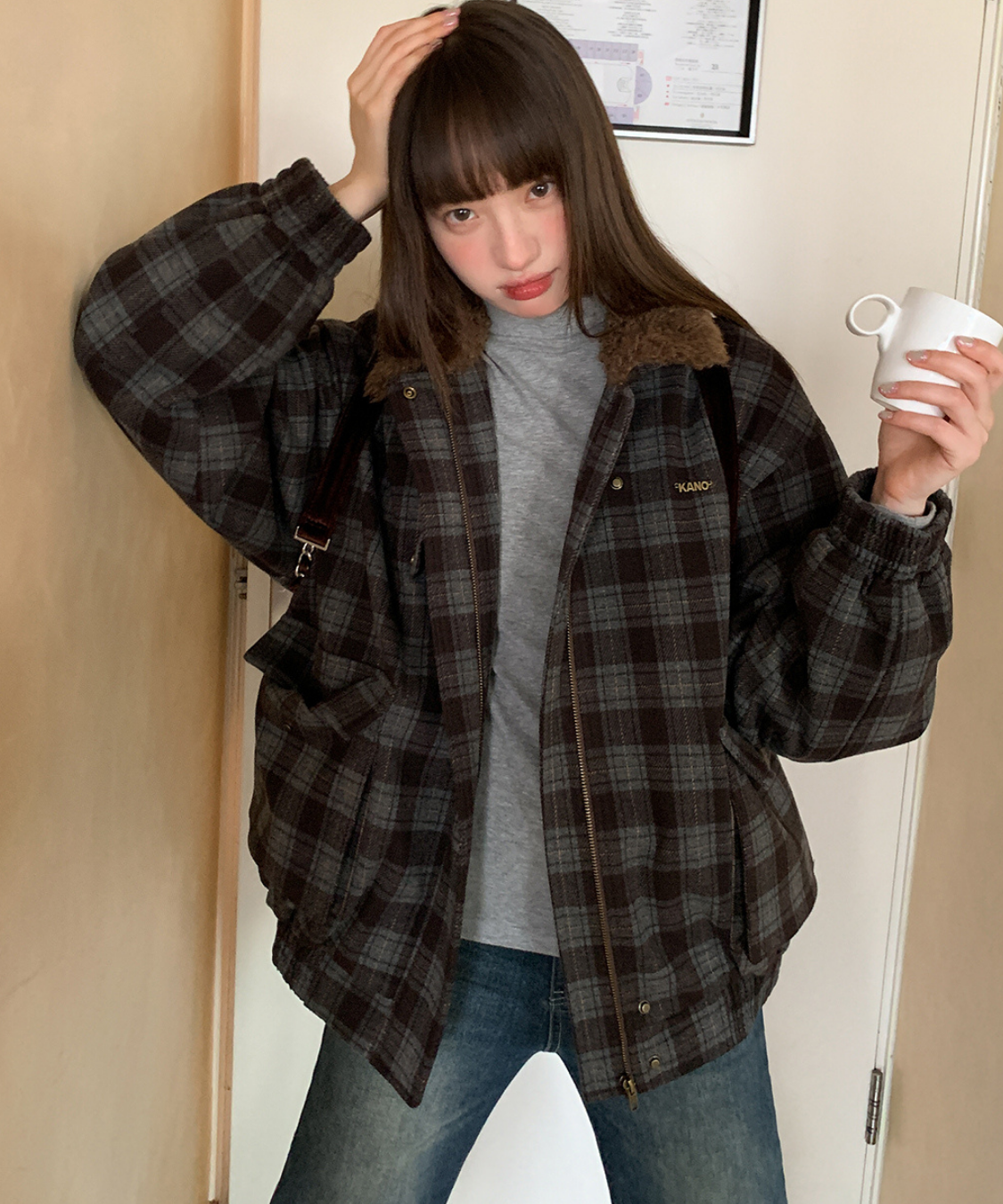 チェック柄ボアカラージャケット – jemiremi（ジェミレミ）