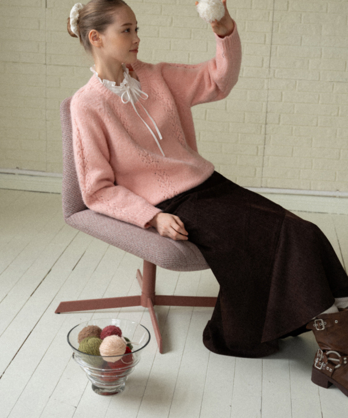 透かし編みシャギーニットプルオーバー