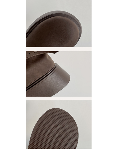 フェイクレザーダブルベルトミドルブーツ